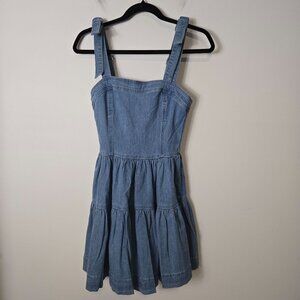 BEBE Size 0 Bow Detail Fit And Flare Denim Mini Dress Y2K NEW